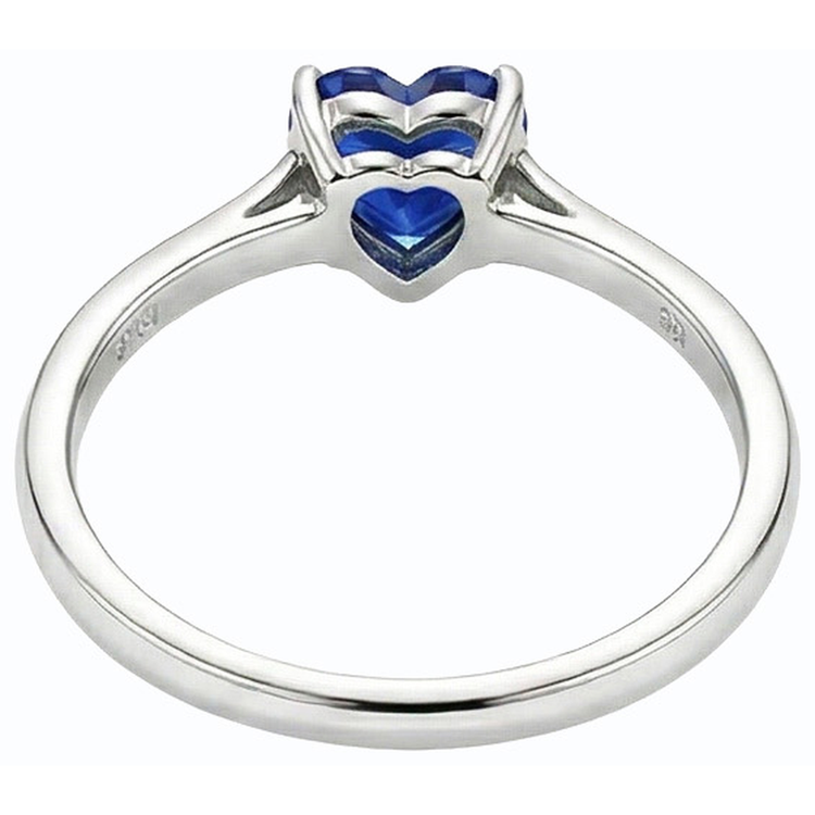 Bague Saphir Bleu Naturel Solitaire Coeur Or 1 Carat