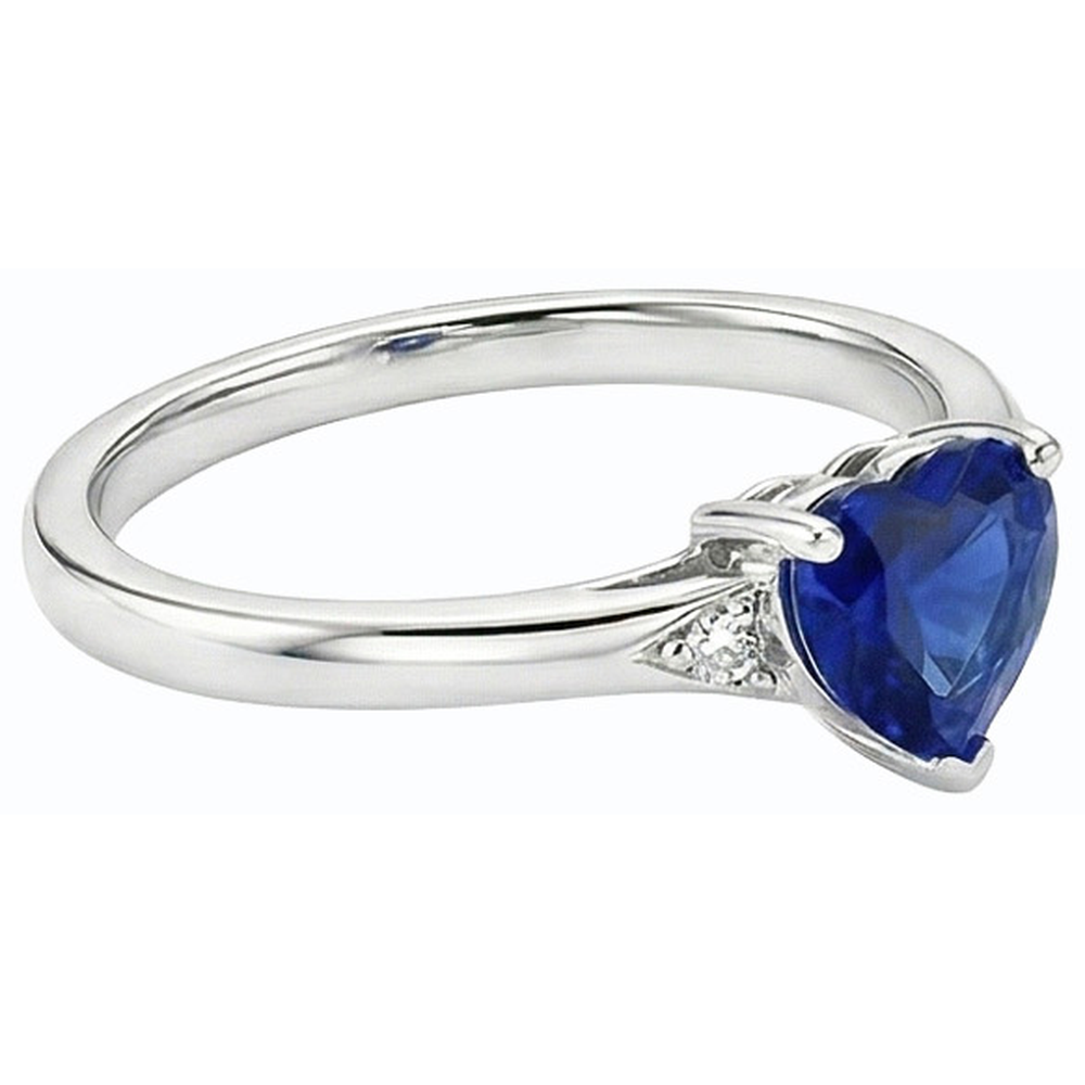 Bague Saphir Bleu Naturel Solitaire Coeur Or 1 Carat