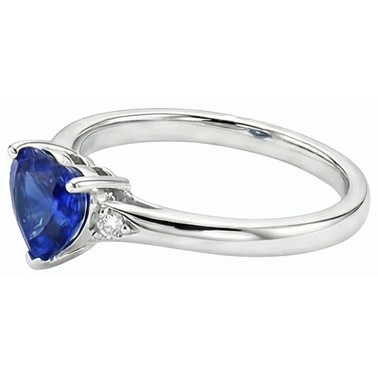 Bague Saphir Bleu Naturel Solitaire Coeur Or 1 Carat