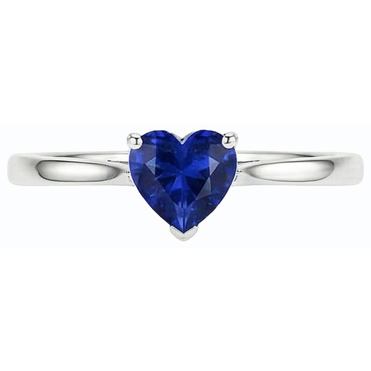 Bague Saphir Bleu Naturel Solitaire Coeur Or 1 Carat