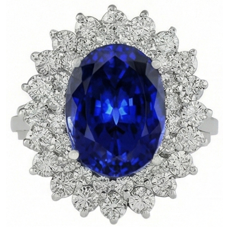Bague Saphir Bleu Or 14K Diamant