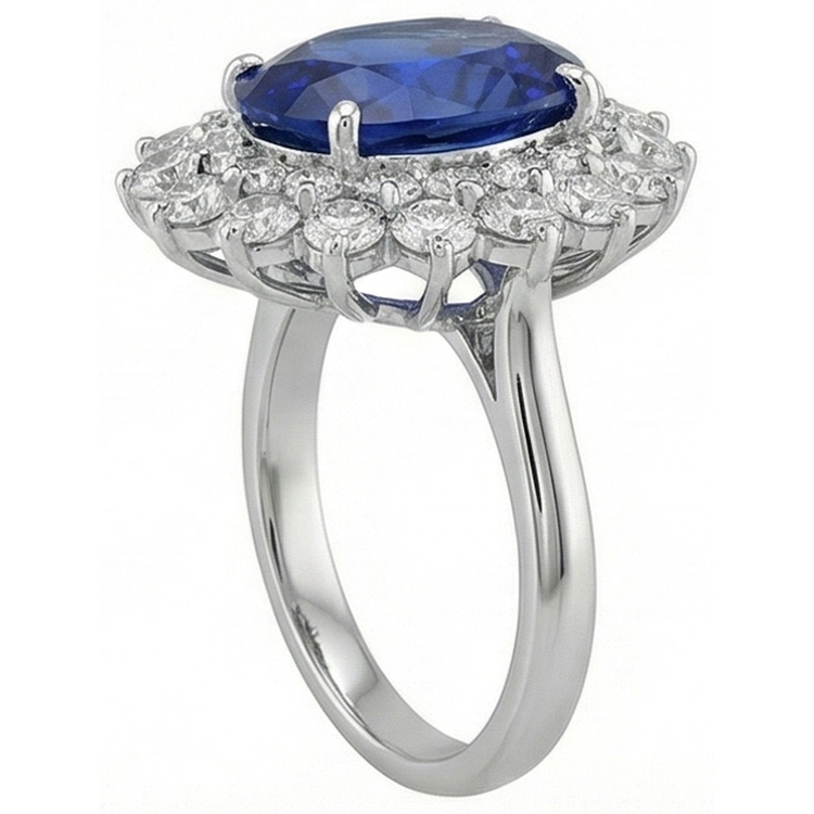 Bague Saphir Bleu Or 14K Diamant