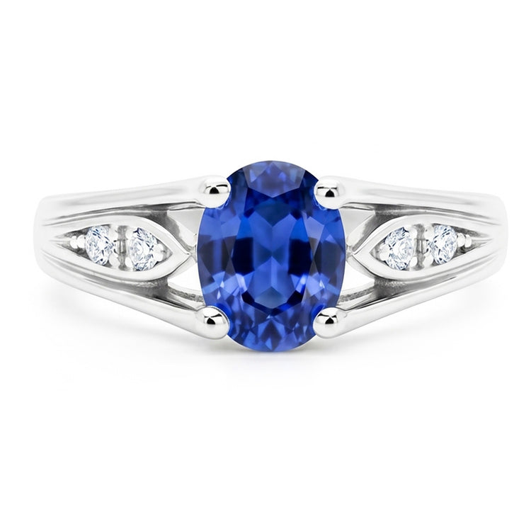 Bague Saphir Bleu Ovale 1.50 Carats Et Diamant Naturels Extraits des Mines ( et non cultivés en laboratoire ) Rond Or 14K