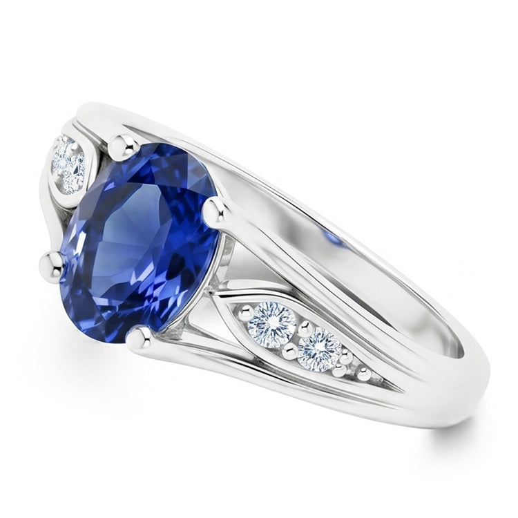 Bague Saphir Bleu Ovale 1.50 Carats Et Diamant Naturels Extraits des Mines ( et non cultivés en laboratoire ) Rond Or 14K