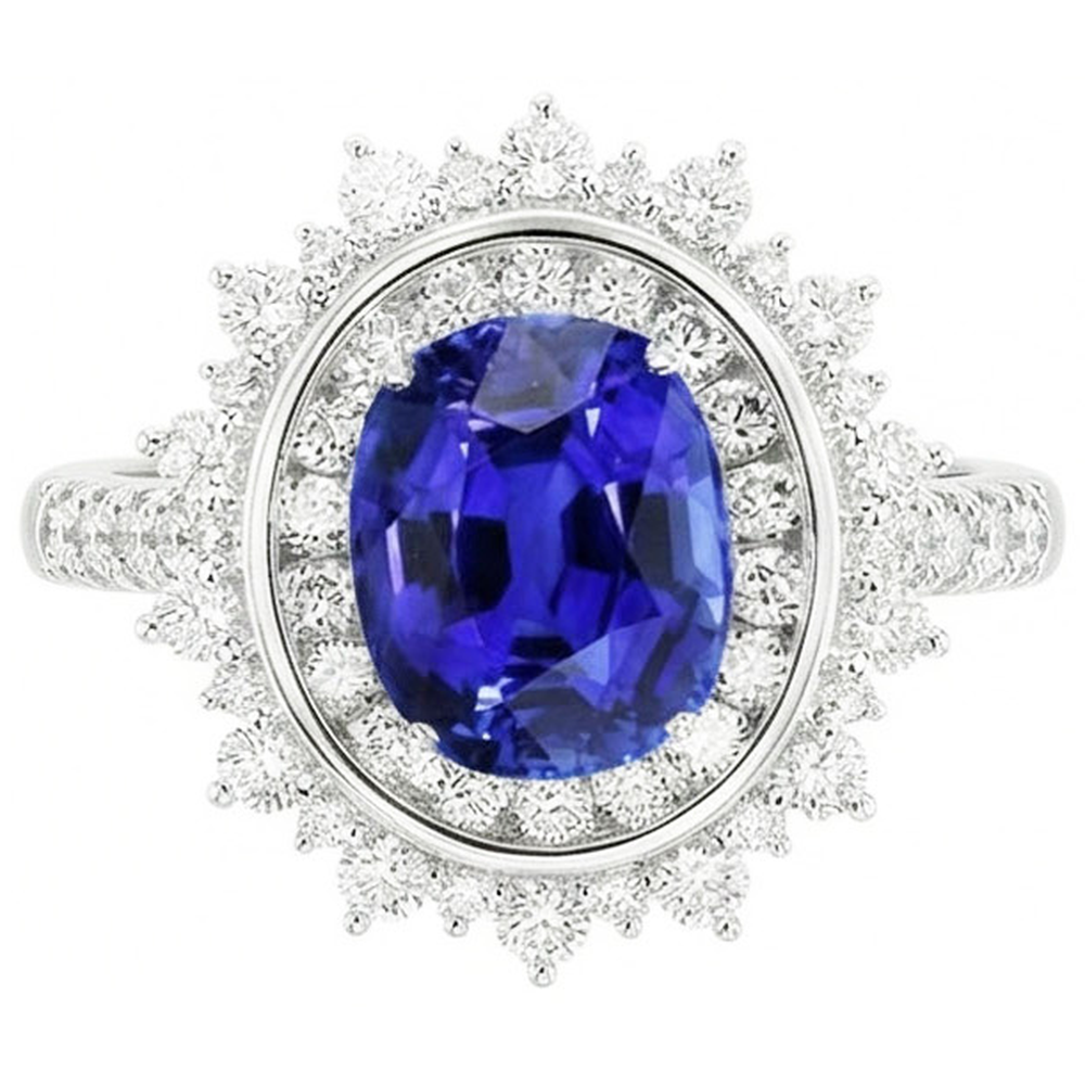 naturel oval saphir 4carats bague détail rapproché