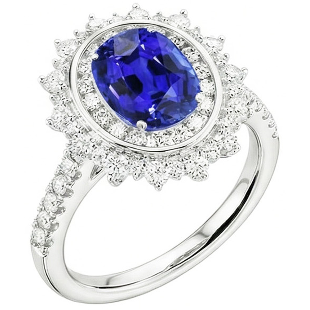 naturel oval saphir 4carats bague vue de dessus