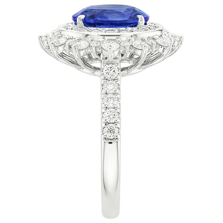 naturel oval saphir 4carats bague vue de profil