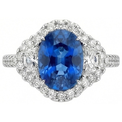 Bague Saphir Bleu Ovale Et Diamant Naturels Extraits des Mines ( et non cultivés en laboratoire ) Bijoux En Or Blanc 2 Ct.