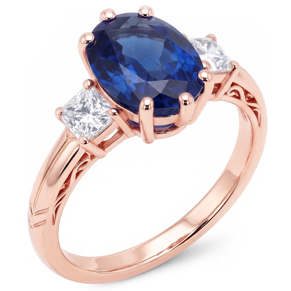 Bague Saphir Bleu Ovale Trois Pierres & Diamants 2.50 Carats