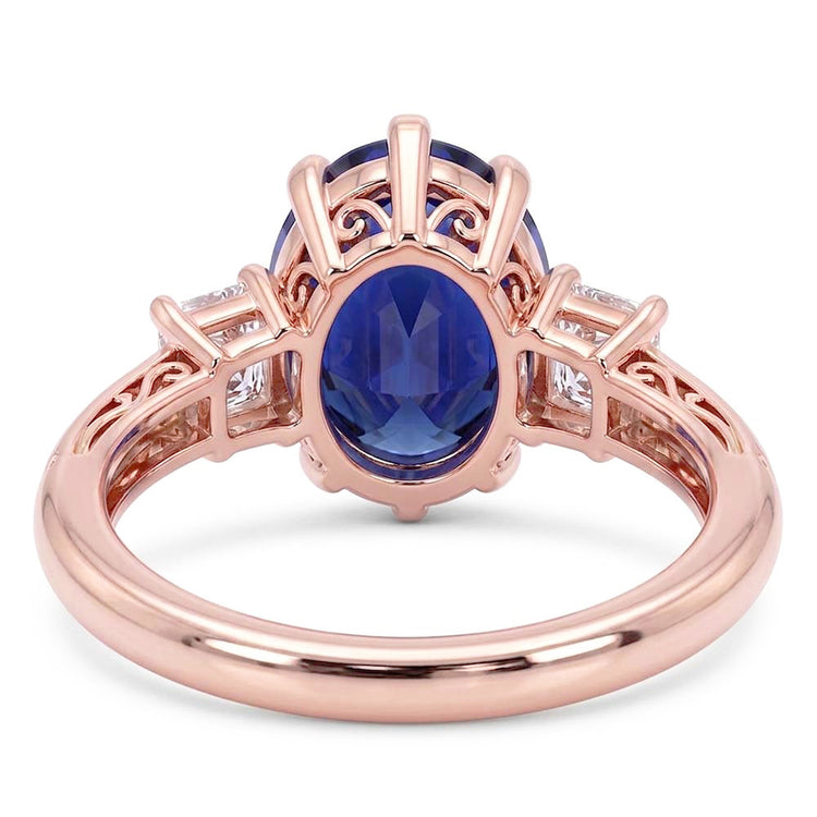 Bague Saphir Bleu Ovale Trois Pierres & Diamants 2.50 Carats