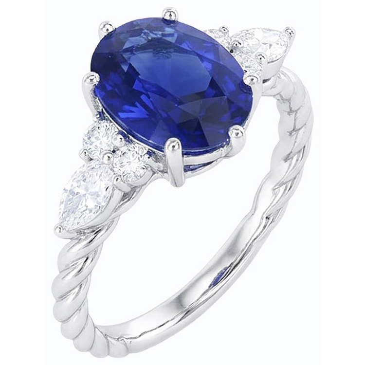 naturel round saphir 4carats bague vue de dessus