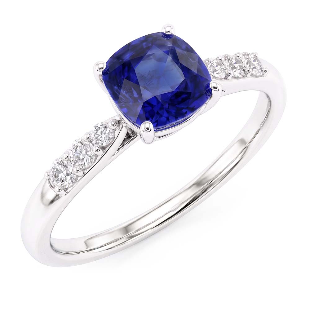 Bague Saphir Bleu Pierre Gemme Or Blanc 14K Diamants 2.50 Carats