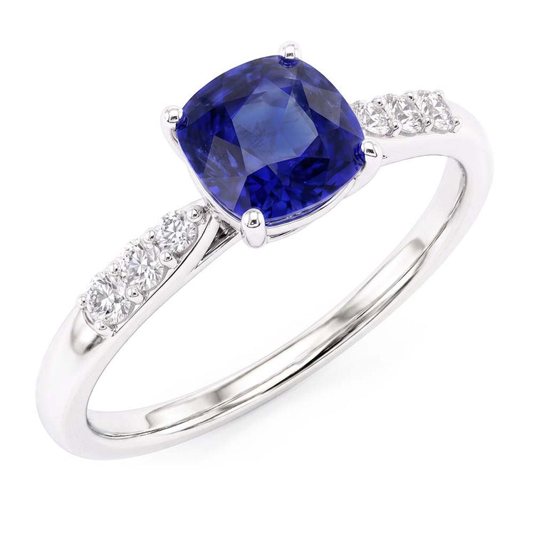 Bague Saphir Bleu Pierre Gemme Or Blanc 14K Diamants 2.50 Carats