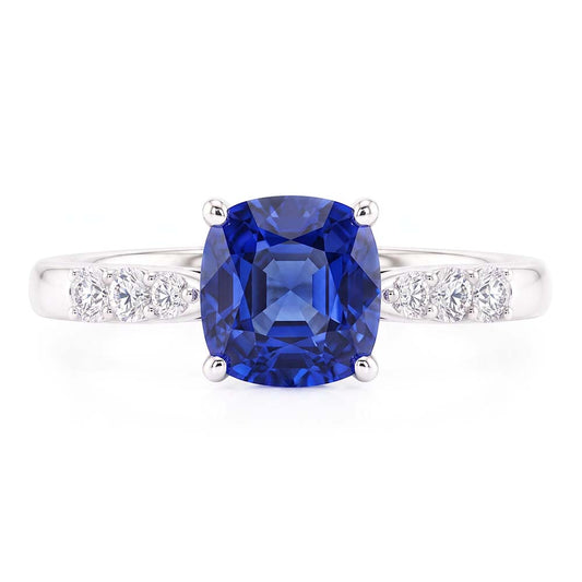 Bague Saphir Bleu Pierre Gemme Or Blanc 14K Diamants 2.50 Carats