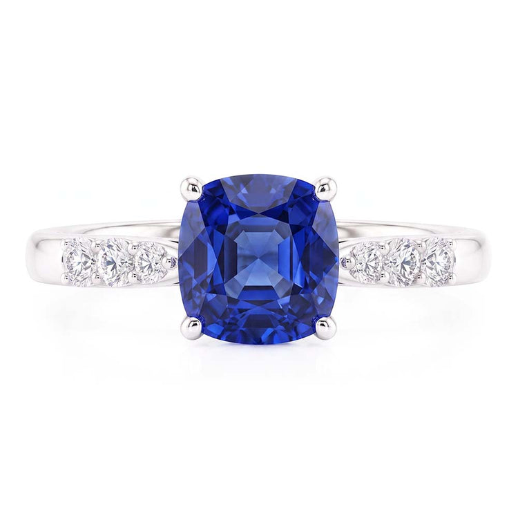 Bague Saphir Bleu Pierre Gemme Or Blanc 14K Diamants 2.50 Carats