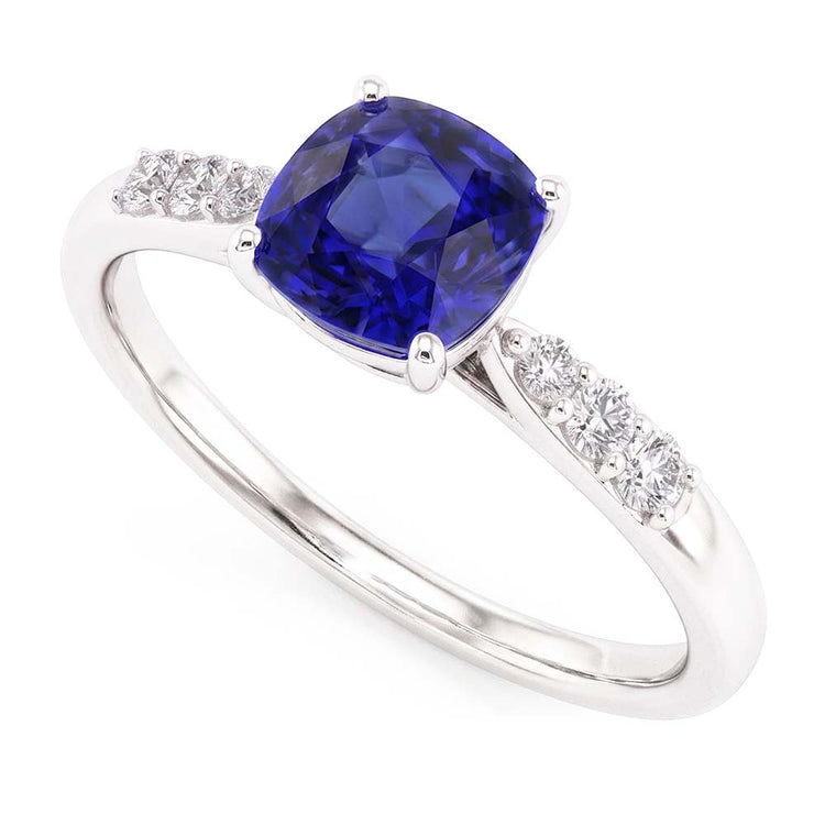 Bague Saphir Bleu Pierre Gemme Or Blanc 14K Diamants 2.50 Carats