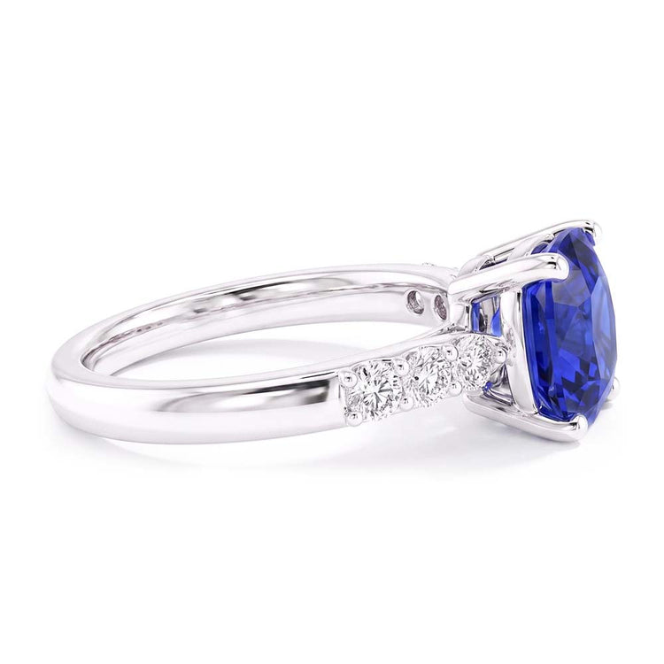 Bague Saphir Bleu Pierre Gemme Or Blanc 14K Diamants 2.50 Carats