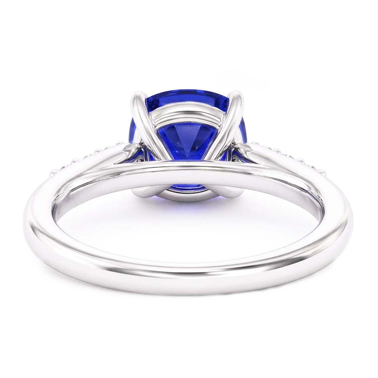 Bague Saphir Bleu Pierre Gemme Or Blanc 14K Diamants 2.50 Carats