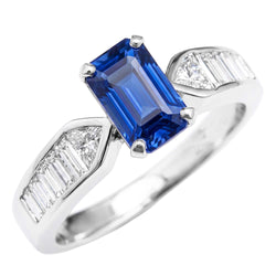 Bague Saphir Bleu Pierres Précieuses Trillion & Baguettes Accentués 3.50 Carats