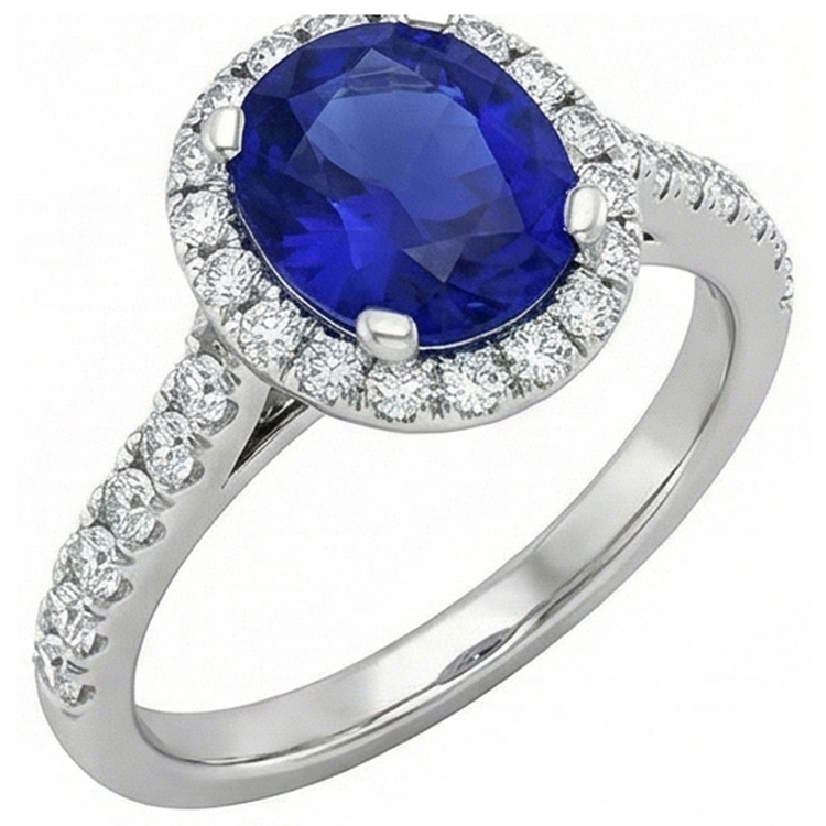 Bague Saphir Bleu Rond 2.50 Carats Avec Diamant Naturels Extraits des Mines ( et non cultivés en laboratoire ) Or Blanc 14K