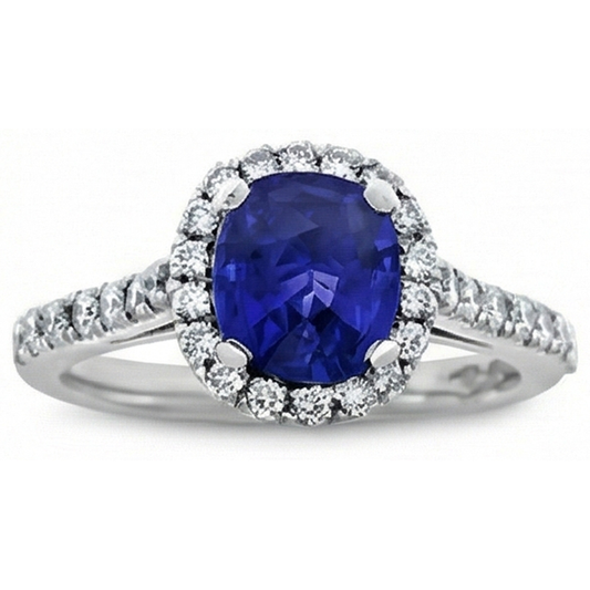 Bague Saphir Bleu Rond 2.50 Carats Avec Diamant Naturels Extraits des Mines ( et non cultivés en laboratoire ) Or Blanc 14K