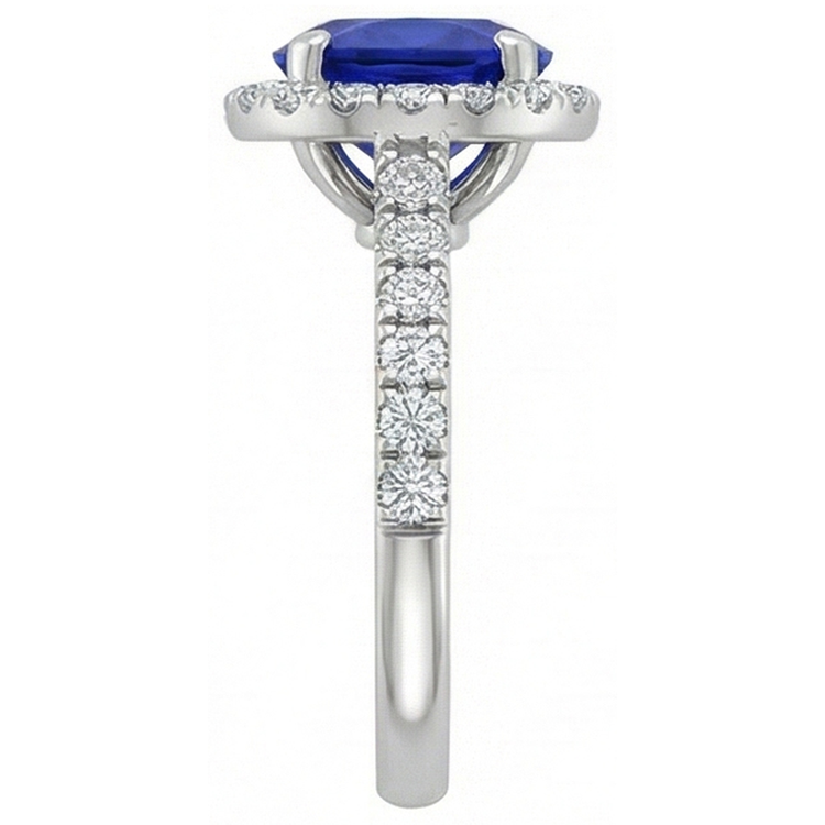 Bague Saphir Bleu Rond 2.50 Carats Avec Diamant Naturels Extraits des Mines ( et non cultivés en laboratoire ) Or Blanc 14K