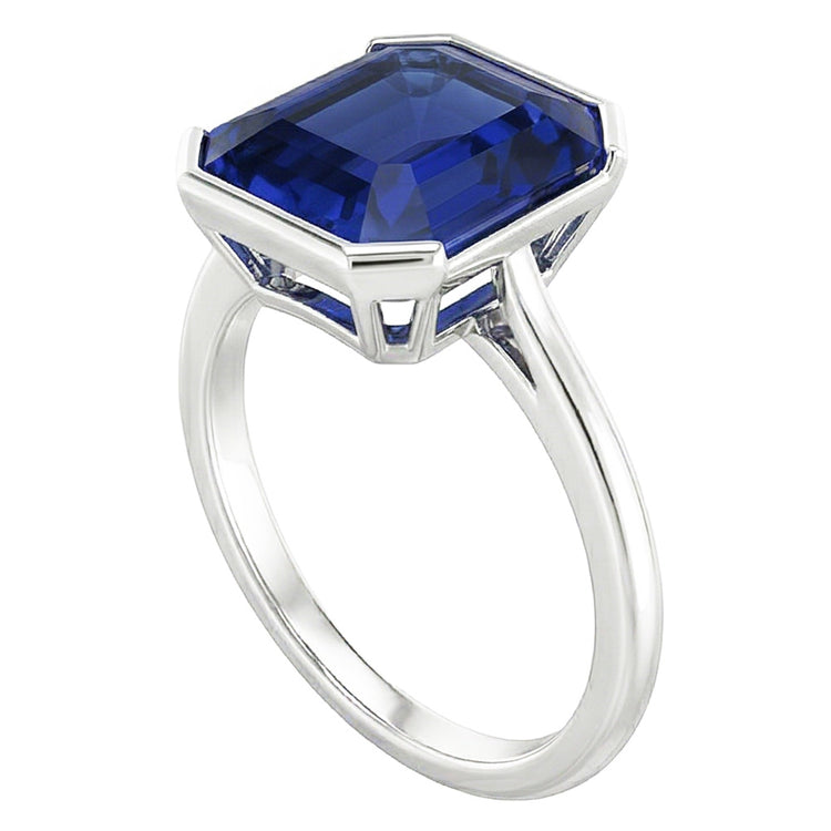 Bague Saphir Bleu Royal Avec Bande Mince