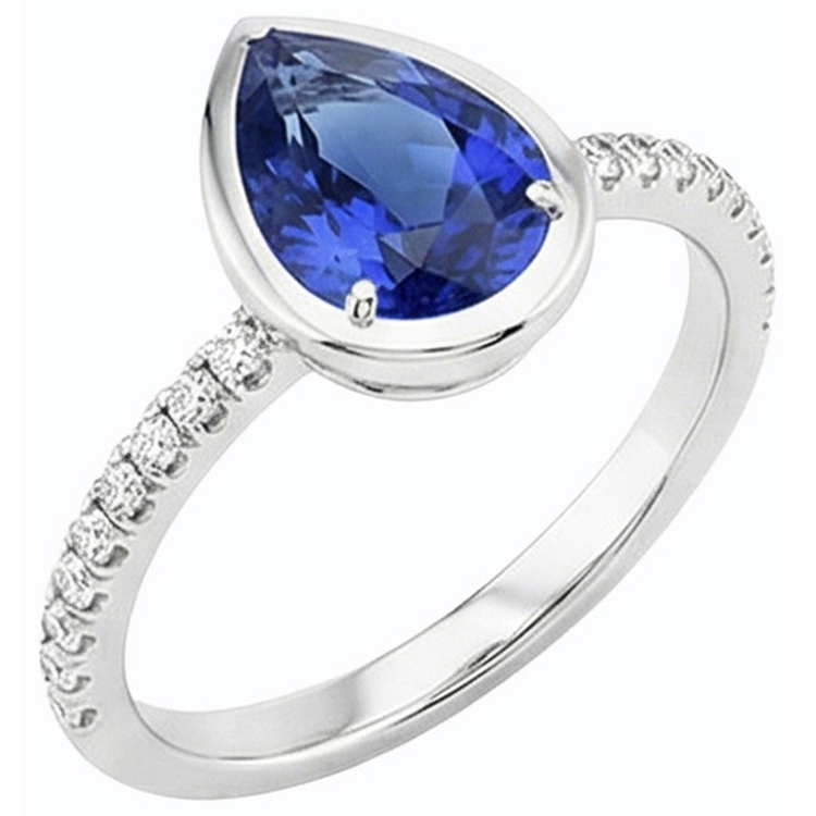Bague Saphir Bleu Serti Clos & Diamants 3.50 Carats