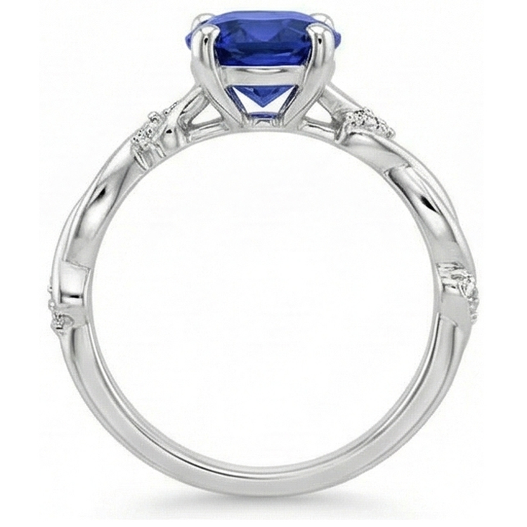 Bague Saphir Bleu Solitaire Ovale Avec Accents Style Twist 3.50 Carats