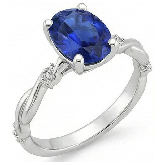 naturel oval saphir 3.50carats bague angle de côté