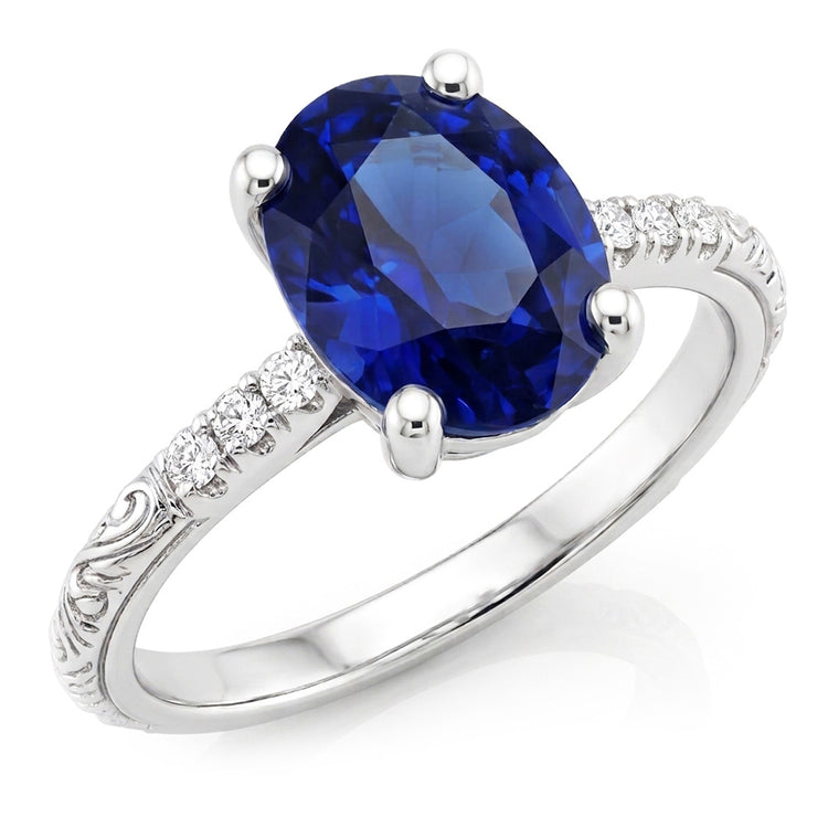 Bague Saphir Bleu Solitaire Style Antique Avec Accents 3.50 Carats