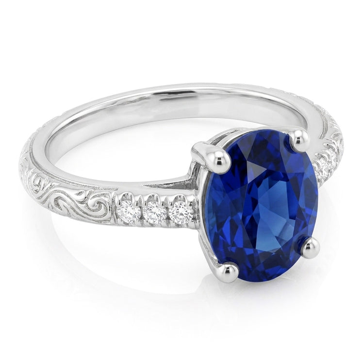 Bague Saphir Bleu Solitaire Style Antique Avec Accents 3.50 Carats