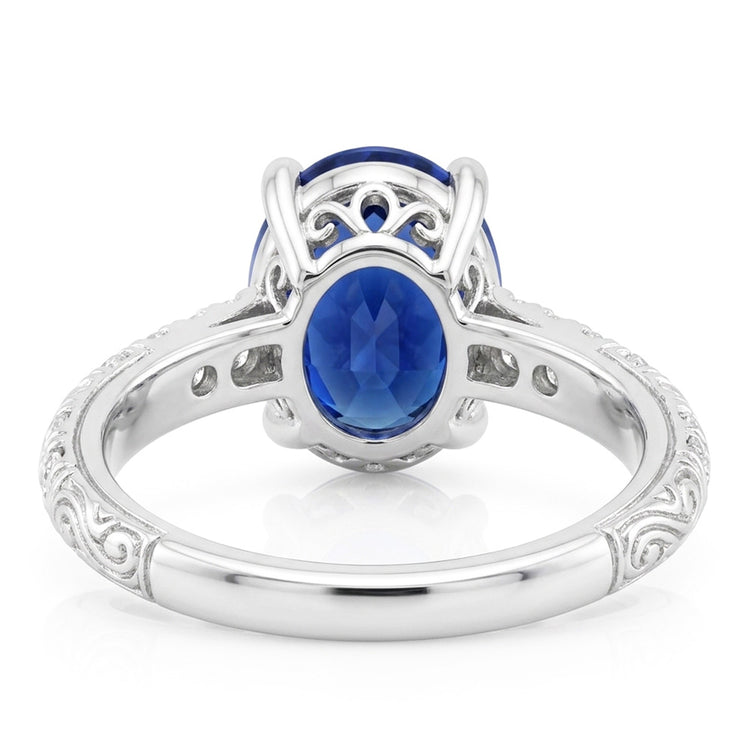 Bague Saphir Bleu Solitaire Style Antique Avec Accents 3.50 Carats