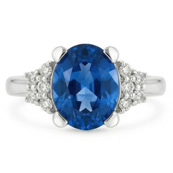 Bague Saphir Bleu Sri Lanka 4 Ct Et Diamant Naturels Extraits des Mines ( et non cultivés en laboratoire ) Or Blanc 14K
