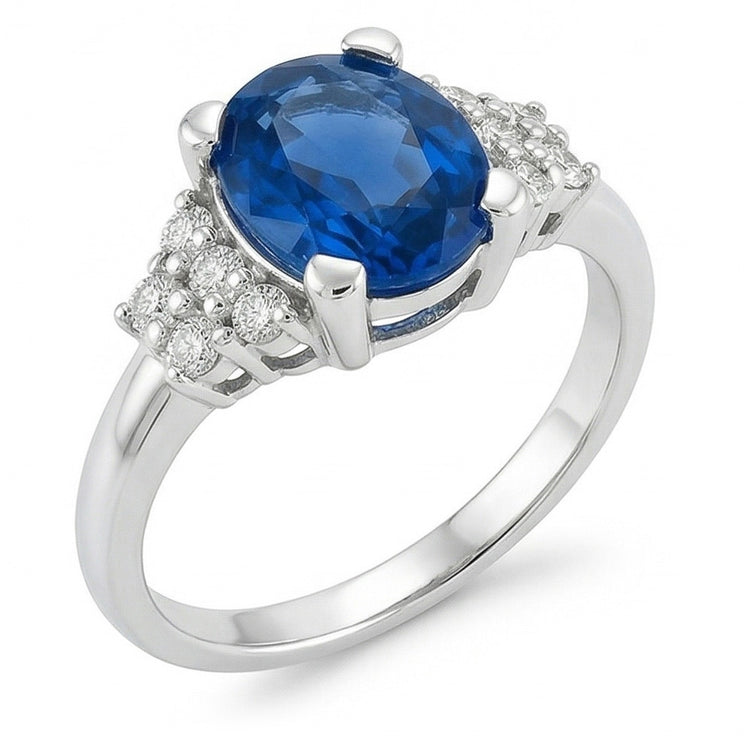 Bague Saphir Bleu Sri Lanka 4 Ct Et Diamant Naturels Extraits des Mines ( et non cultivés en laboratoire ) Or Blanc 14K