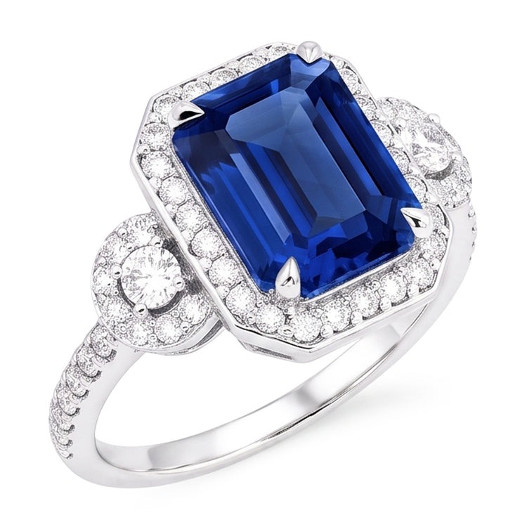 Bague Saphir Bleu Sri Lanka Halo