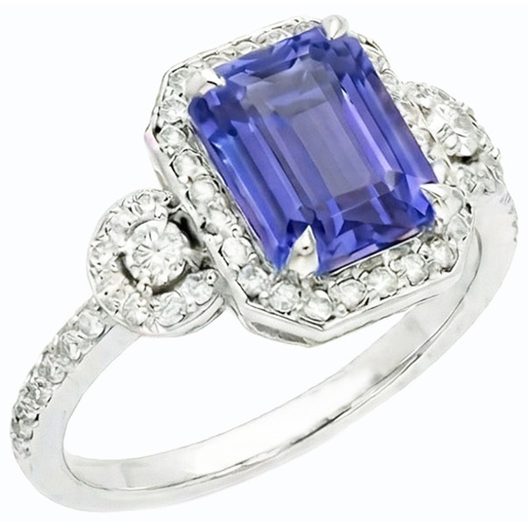 Bague Saphir Bleu Sri Lanka Halo