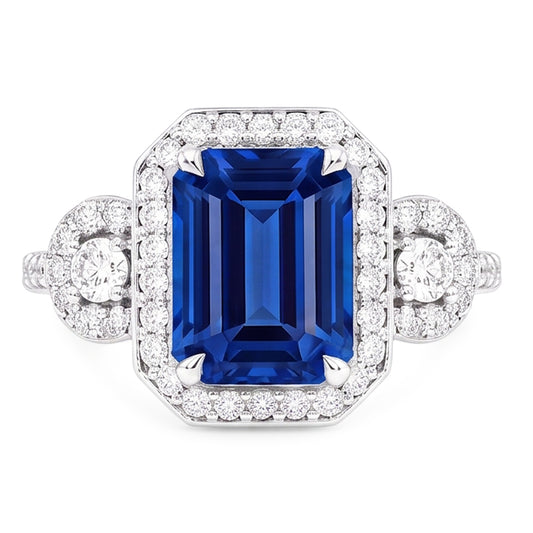 Bague Saphir Bleu Sri Lanka Halo
