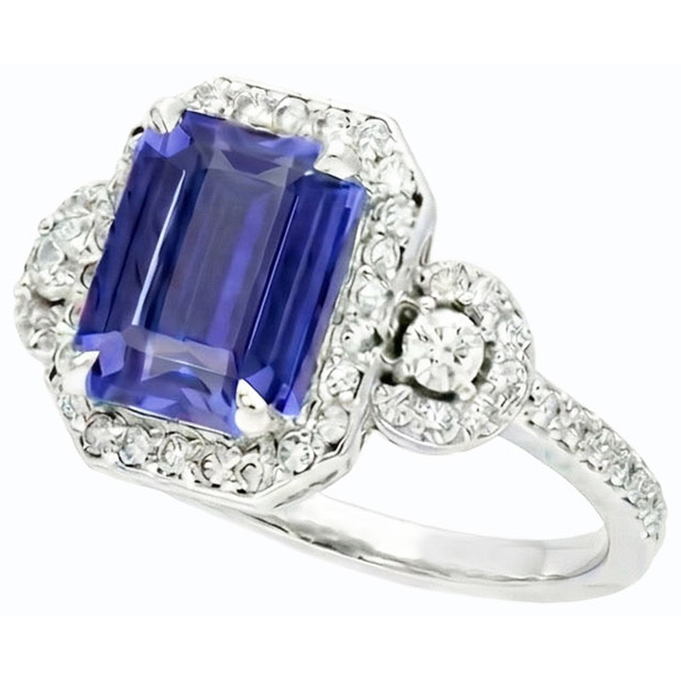 Bague Saphir Bleu Sri Lanka Halo