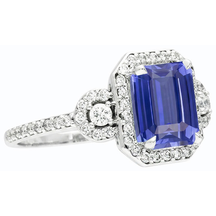 Bague Saphir Bleu Sri Lanka Halo