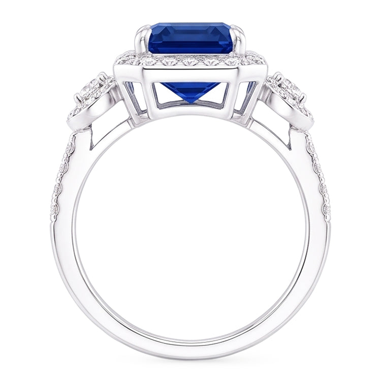 Bague Saphir Bleu Sri Lanka Halo