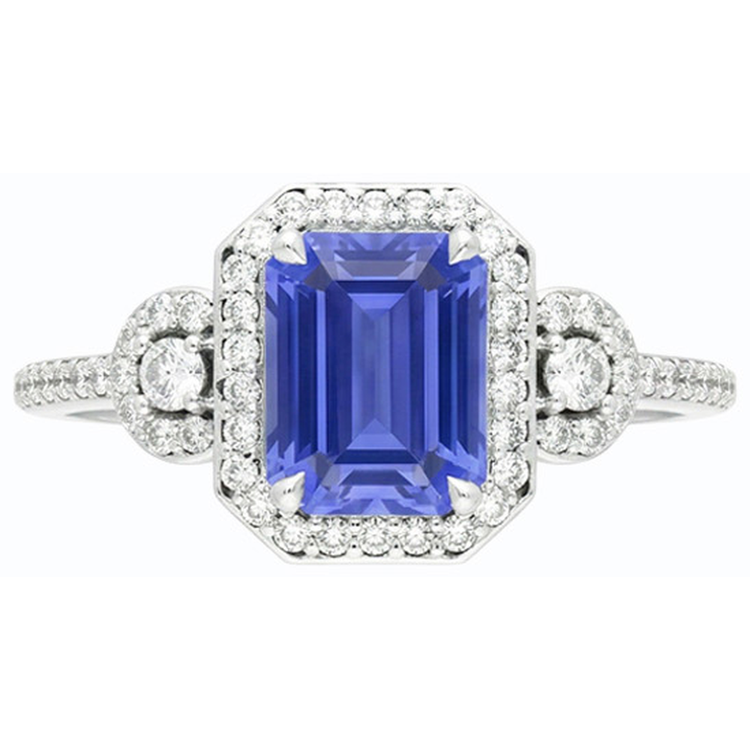 Bague Saphir Bleu Sri Lanka Halo