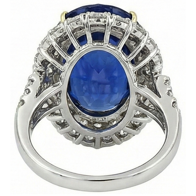 Bague Saphir Bleu Sri Lanka Ovale 7 Ct Et Diamants Naturels Extraits des Mines ( et non cultivés en laboratoire ) Or Blanc 14K