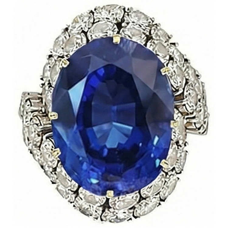 Bague Saphir Bleu Sri Lanka Ovale 7 Ct Et Diamants Naturels Extraits des Mines ( et non cultivés en laboratoire ) Or Blanc 14K