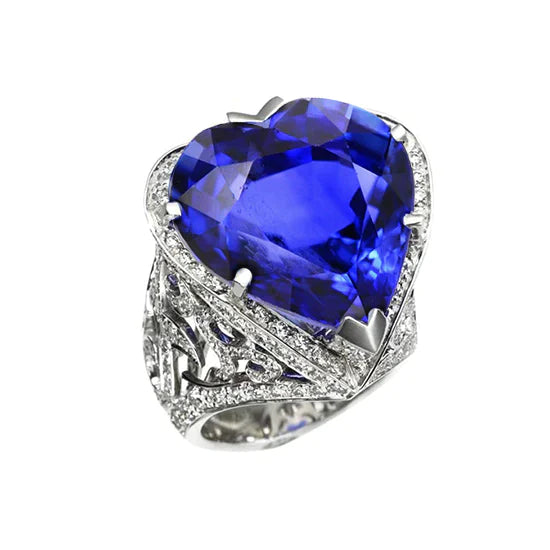 Bague Saphir Bleu Taille Grand Coeur