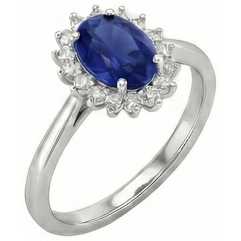 Bague Saphir Bleu Taille Ovale Et Diamant Naturels Extraits des Mines ( et non cultivés en laboratoire ) 2.5 Carats Or Blanc 14K