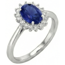 Bague Saphir Bleu Taille Ovale Et Diamant Naturels Extraits des Mines ( et non cultivés en laboratoire ) 2.5 Carats Or Blanc 14K
