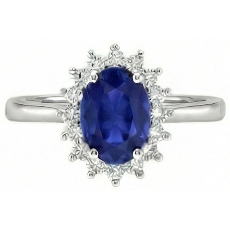Bague Saphir Bleu Taille Ovale Et Diamant Naturels Extraits des Mines ( et non cultivés en laboratoire ) 2.5 Carats Or Blanc 14K