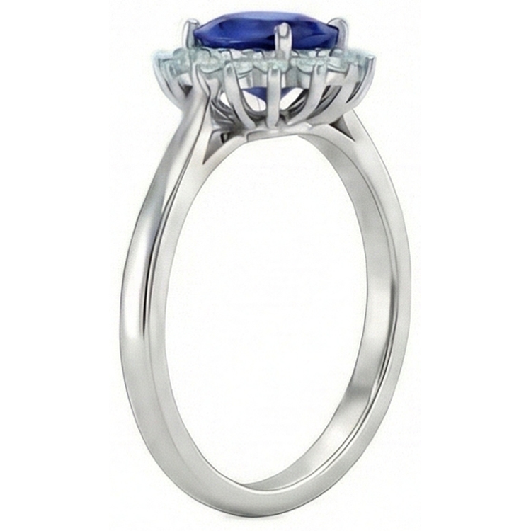 Bague Saphir Bleu Taille Ovale Et Diamant Naturels Extraits des Mines ( et non cultivés en laboratoire ) 2.5 Carats Or Blanc 14K