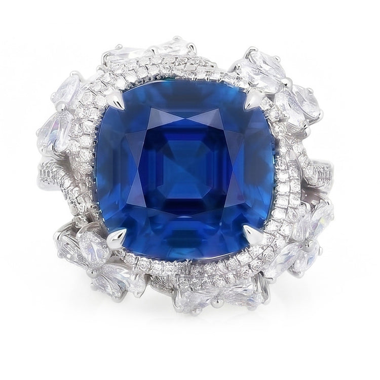 Bague Saphir Bleu Taille Poire En Or Blanc 14K Avec Diamants Naturels Extraits des Mines ( et non cultivés en laboratoire ) 9.50 Carats